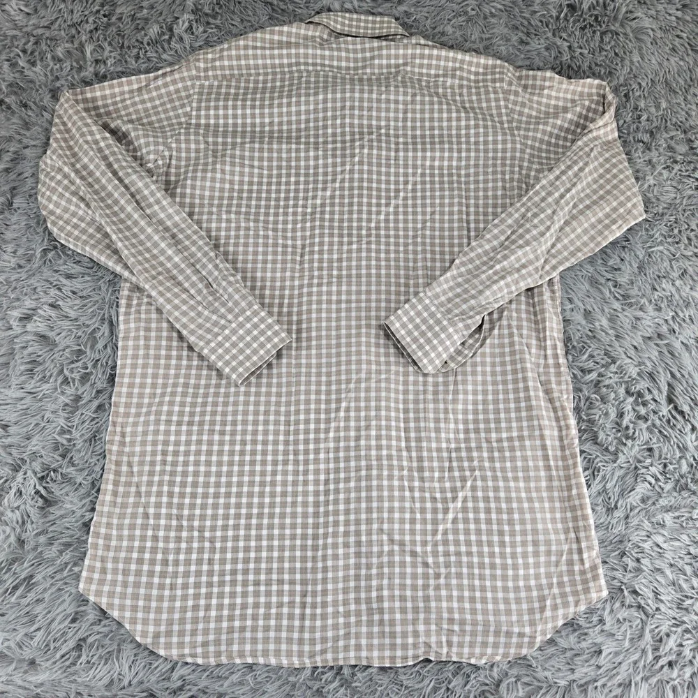 EC by Tom James Button Down Shirt Mens‎ XL Tan Gingham Plaid Long Sleeve Dress